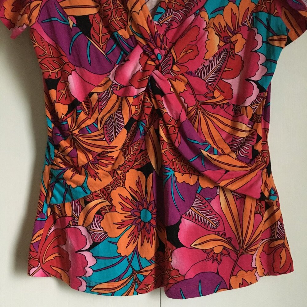 Cable & Gauge Hawaiian Hibiscus Tropical Top Viscose Twist Front XL - Picture 5 of 15